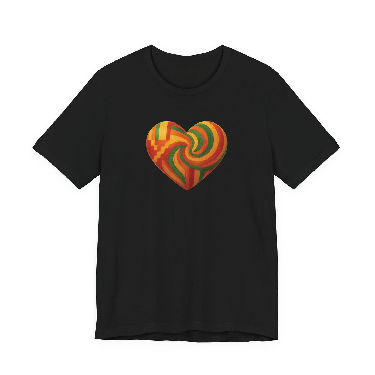 Kente Heart Tee Shirt Vibrant African Heritage Design Celebrating Black Love, Culture Pride in Bold Gold, Red & Green Gift Tshirt