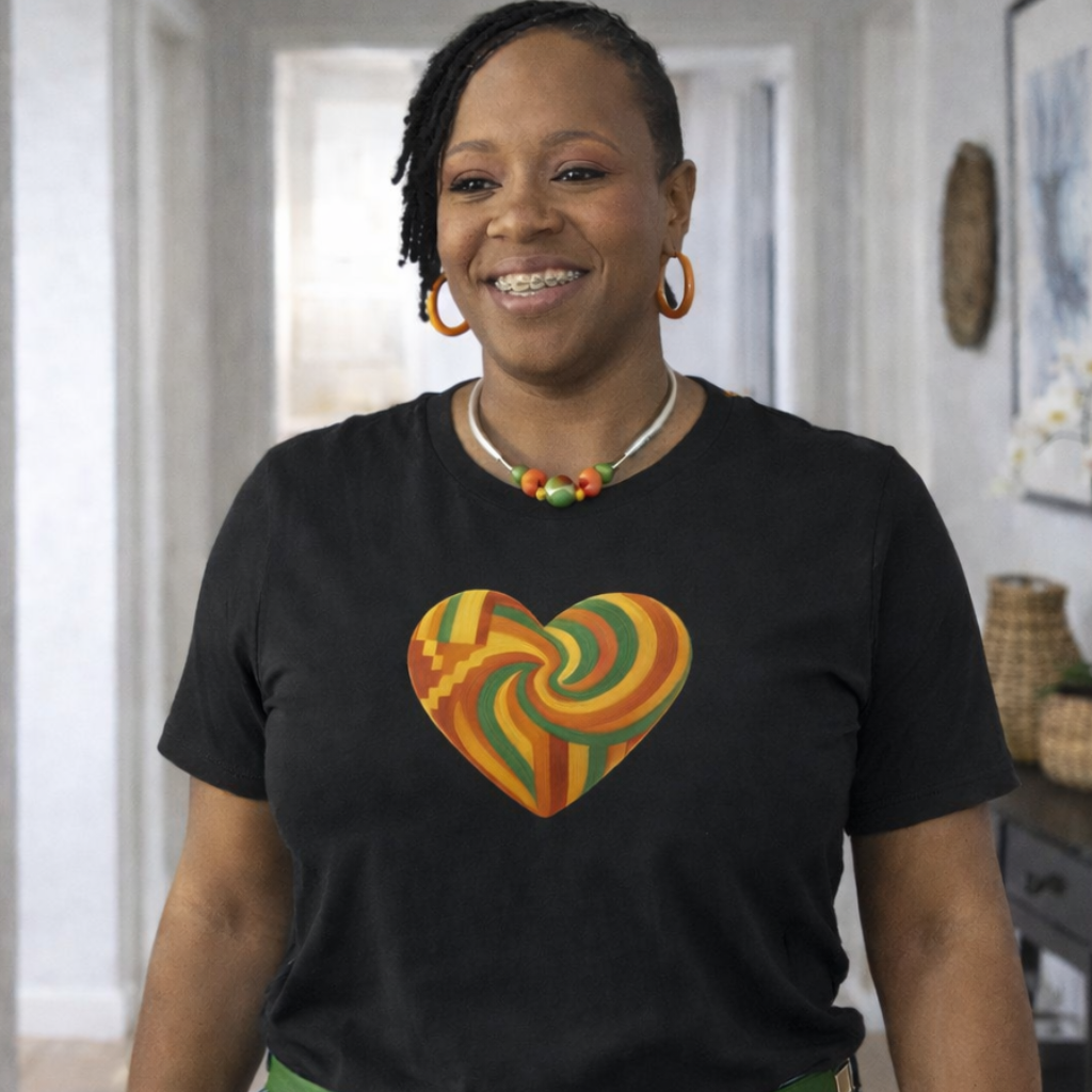 Kente Heart Tee Shirt Vibrant African Heritage Design Celebrating Black Love, Culture Pride in Bold Gold, Red & Green Gift Tshirt
