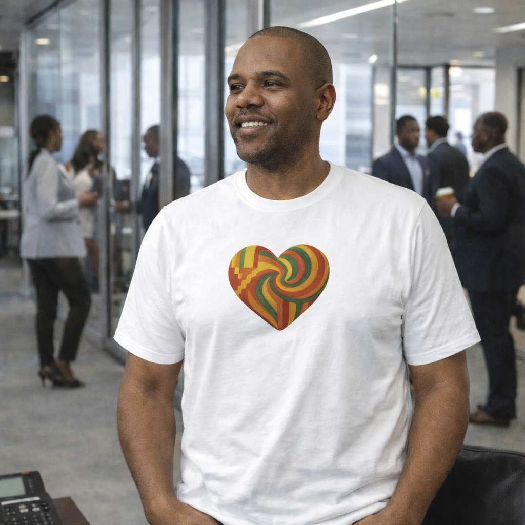 Kente Heart Tee Shirt Vibrant African Heritage Design Celebrating Black Love, Culture Pride in Bold Gold, Red & Green Gift Tshirt