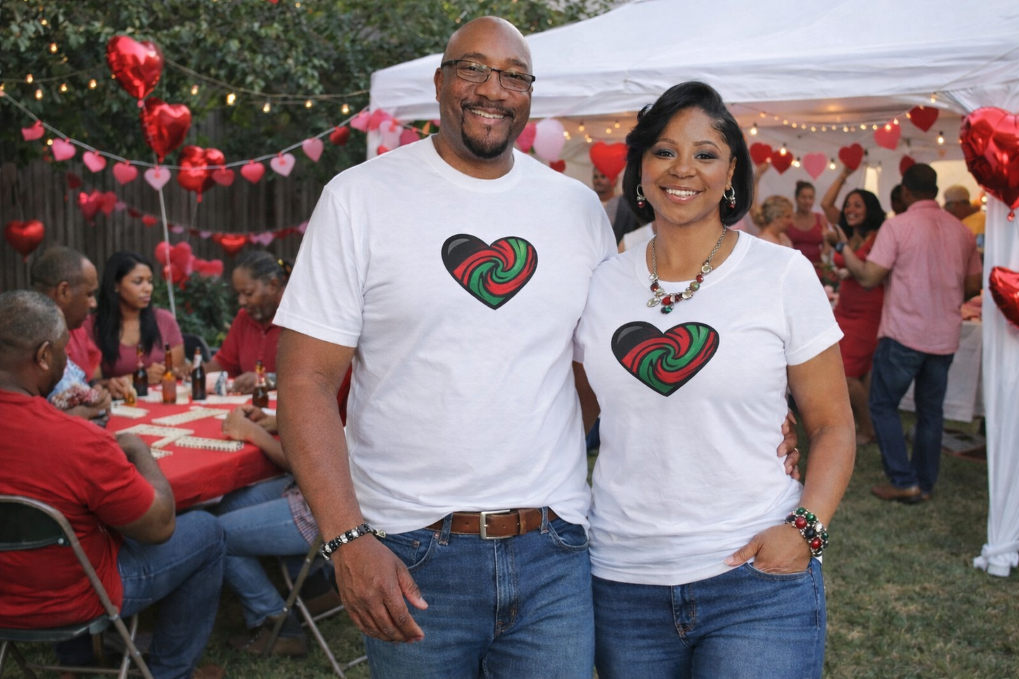 Pan-African heart Tshirt celebrating self-love and Black love pride in our skin unity in our bond and power loving each other Tee