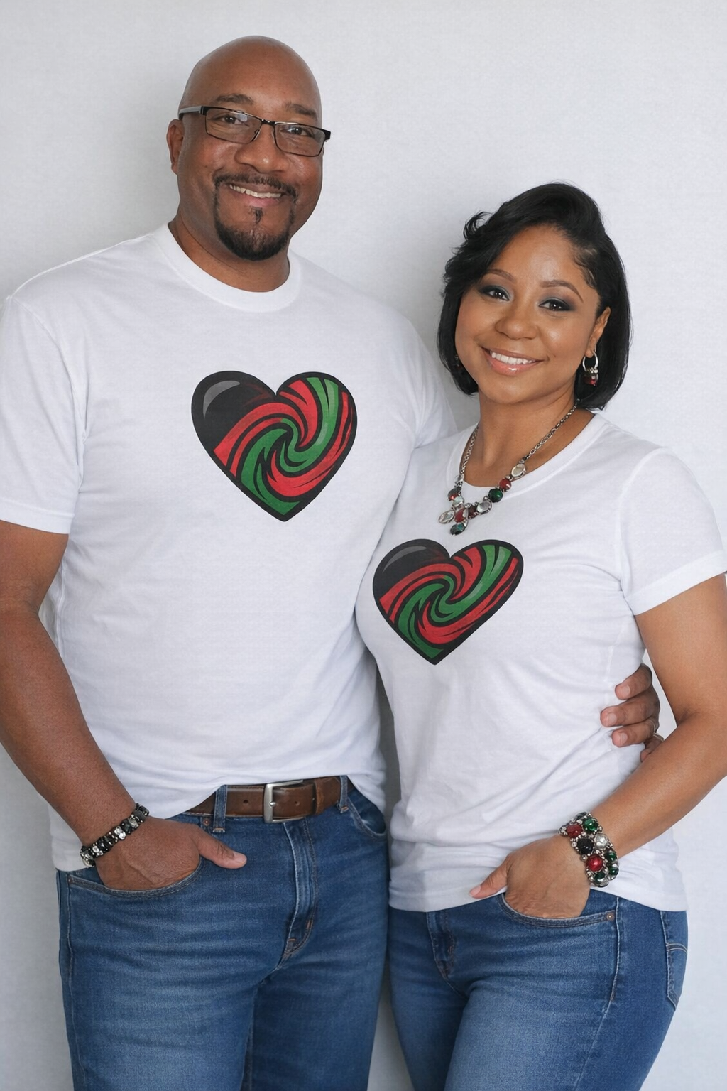 Pan-African heart Tshirt celebrating self-love and Black love pride in our skin unity in our bond and power loving each other Tee